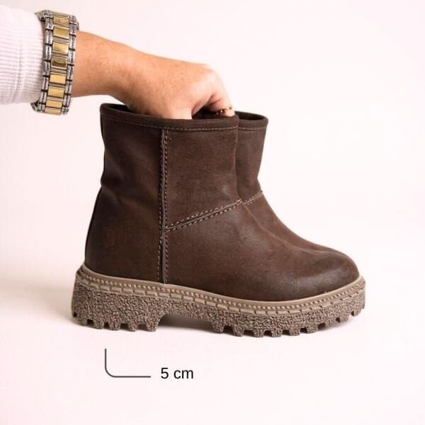 Kahve Süet Hakiki Deri Kalın Tabanlı İçten Fermuarlı Kadın Bot