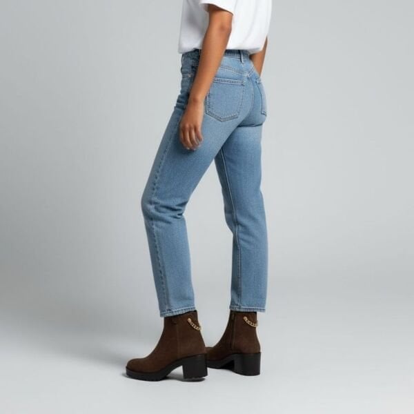 Kahve Süet Hakiki Deri Gold Zincir Detaylı Kadın Kalın Topuklu Bot