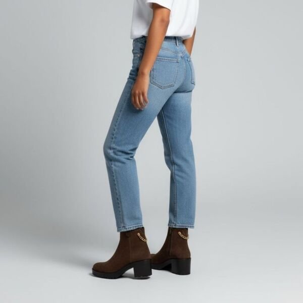 Kahve Süet Hakiki Deri Gold Zincir Detaylı Kadın Kalın Topuklu Bot