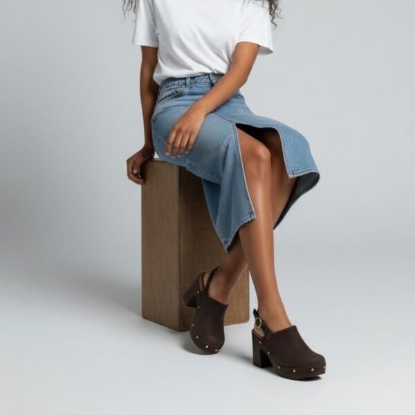 Kahve Deri Biye Detaylı Hafif Tabanlı Kadın Takunya Terlik