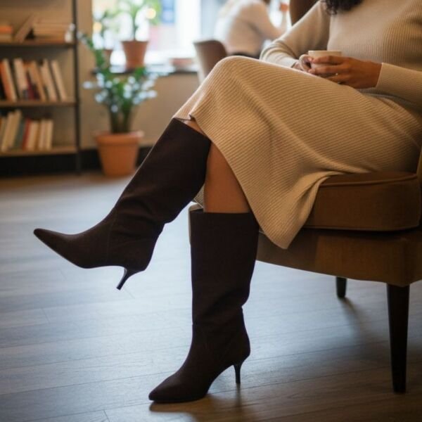 Kahve Süet Hakiki Deri Körüklü Kadın Sivri Burun Çizme