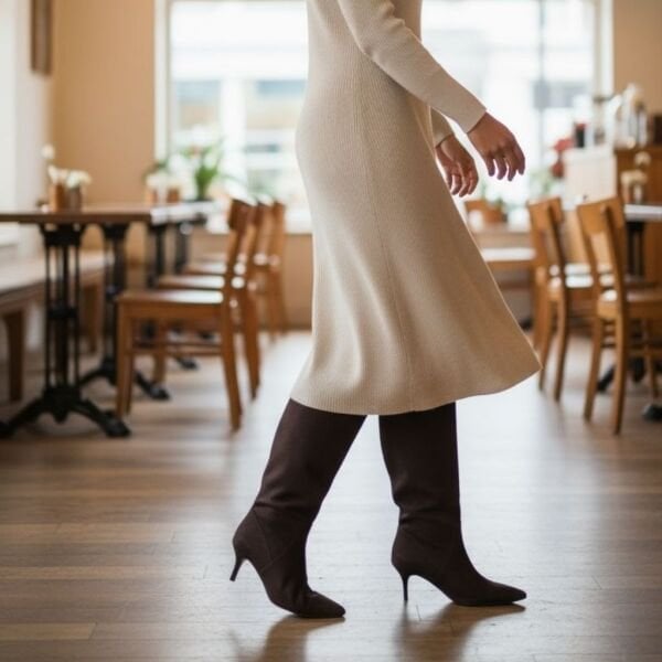 Kahve Süet Hakiki Deri Körüklü Kadın Sivri Burun Çizme