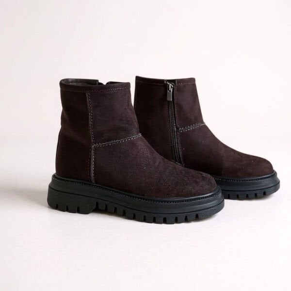 Kahve Süet Hakiki Deri İçten Fermuarlı İçi Peluş Astarlı Kadın Bot
