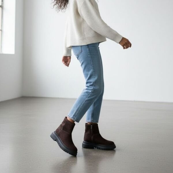 Kahve Süet Hakiki Deri İçten Fermuarlı İçi Peluş Astarlı Kadın Bot