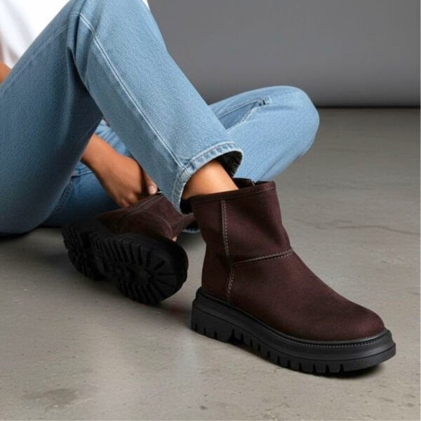 Kahve Süet Hakiki Deri İçten Fermuarlı İçi Peluş Astarlı Kadın Bot