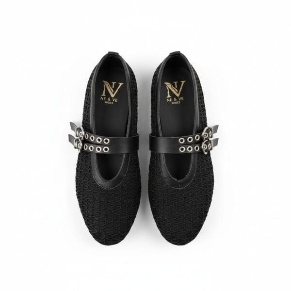 Siyah Transparan File İki Tokalı Kapsül Detaylı Kadın Yuvarlak Burun Babet