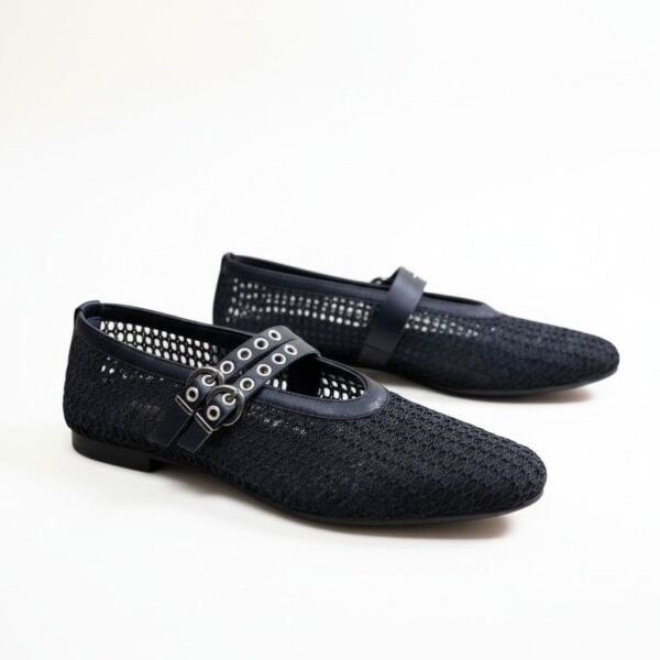 Siyah Transparan File İki Tokalı Kapsül Detaylı Kadın Yuvarlak Burun Babet