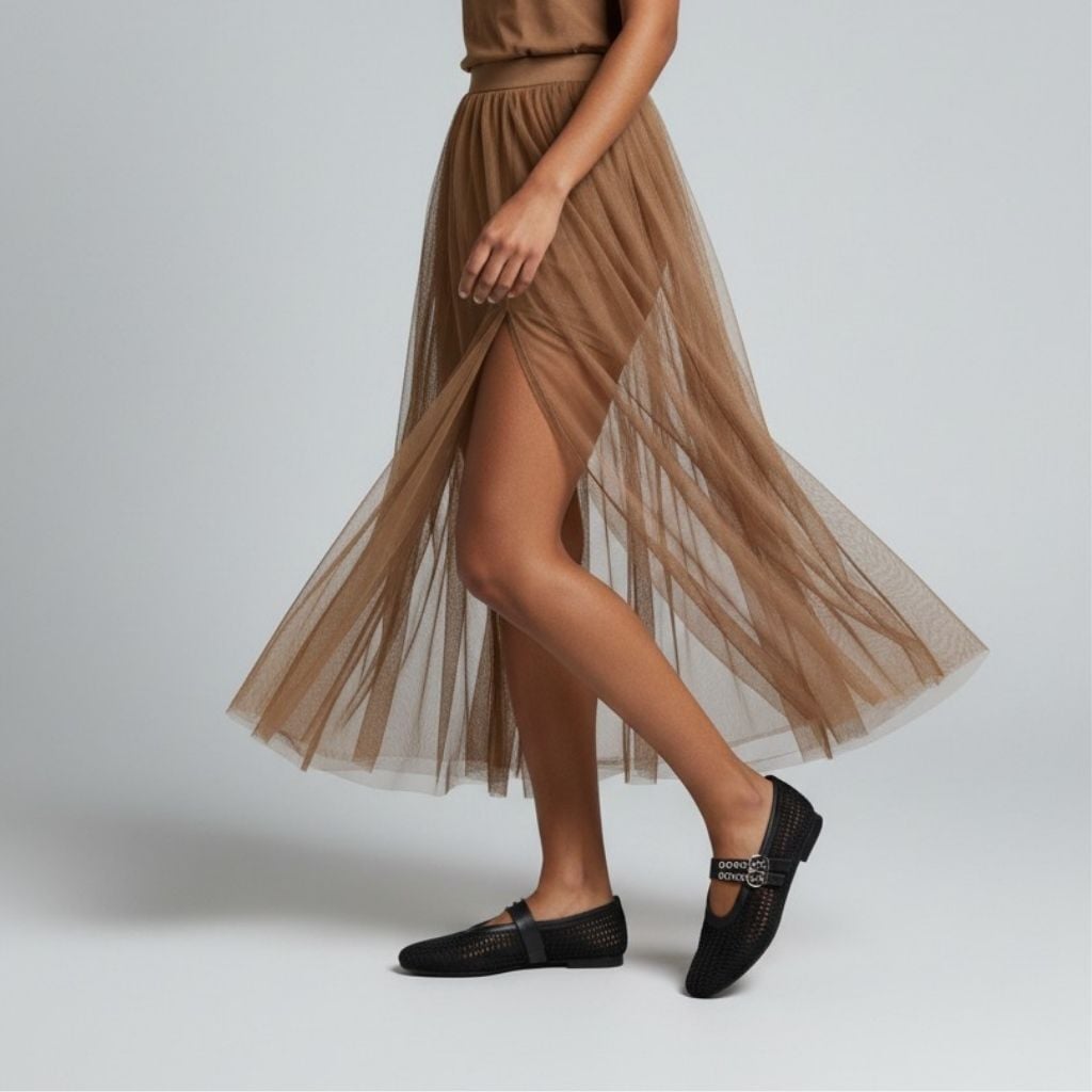 Siyah Transparan File İki Tokalı Kapsül Detaylı Kadın Yuvarlak Burun Babet