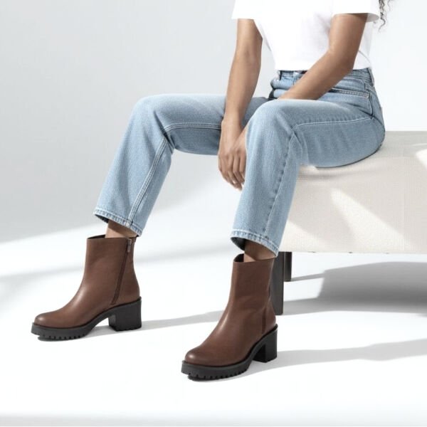 Kahve Nubuk Hakiki Deri İki Yandan Fermuarlı Kadın Kalın Topuklu Bot