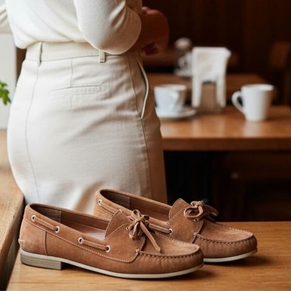 Taba Süet Hakiki Deri Bağcıklı Makosen Kadın Kolej Loafer