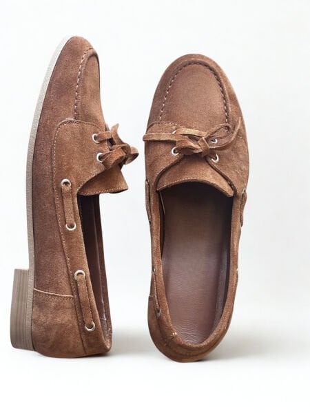Taba Süet Hakiki Deri Bağcıklı Makosen Kadın Kolej Loafer